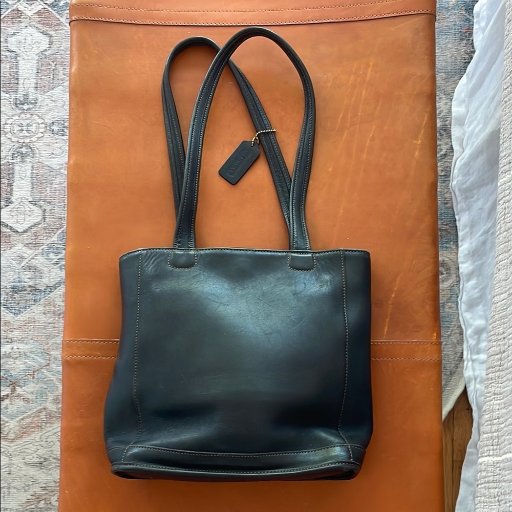 Vintage Coach Black Leather Tote Bag 9305